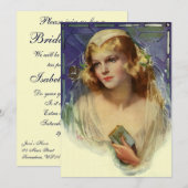ヴィンテージの花嫁が聖書を持って、ブライズシャワーパーティー 招待状 (正面/裏面)