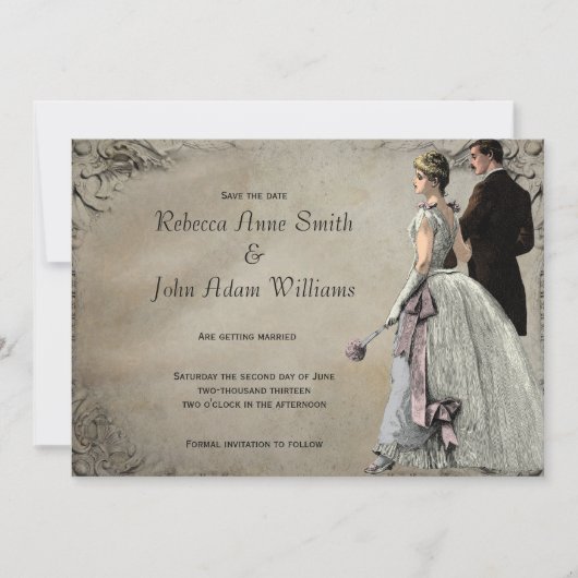 ヴィンテージの花嫁と新郎の結婚式「Save The Date」 セーブザデート (正面)
