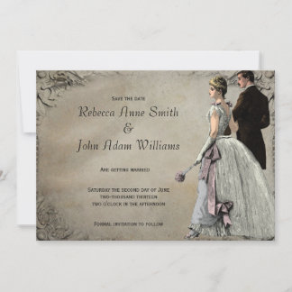 ヴィンテージの花嫁と新郎の結婚式「Save The Date」 セーブザデート