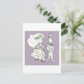 ヴィンテージの花嫁と花婿の絵 ポストカード (スタンド正面)