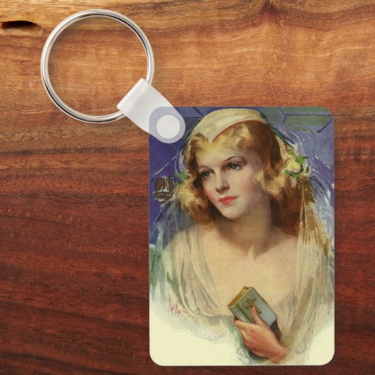 ヴィンテージの花嫁は聖書を持っ結婚て キーホルダー (正面)