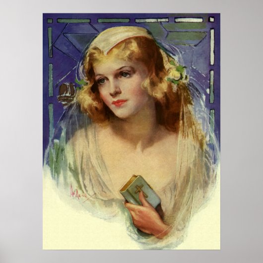 ヴィンテージの花嫁は聖書を持っ結婚て ポスター (正面)