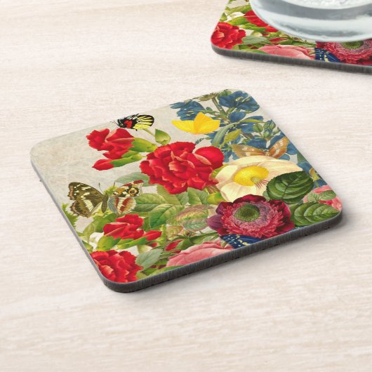 ヴィンテージの花束と蝶 コースター (左側)