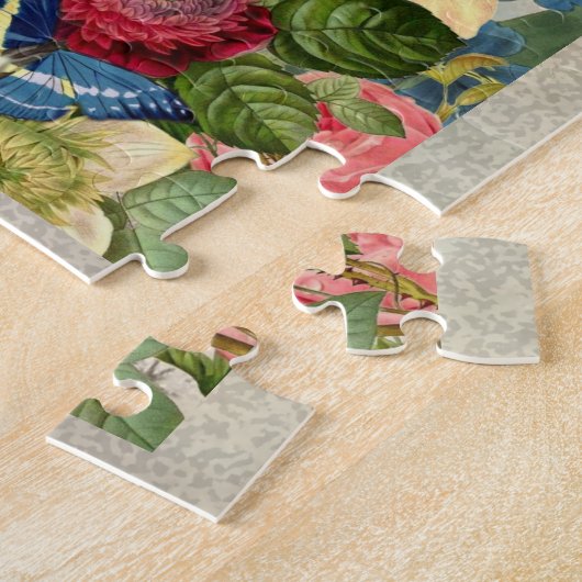 ヴィンテージの花束と蝶 ジグソーパズル (側面)