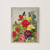 ヴィンテージの花束と蝶 ジグソーパズル (縦)
