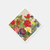 ヴィンテージの花束と蝶 スタンダードカクテルナプキン (角)
