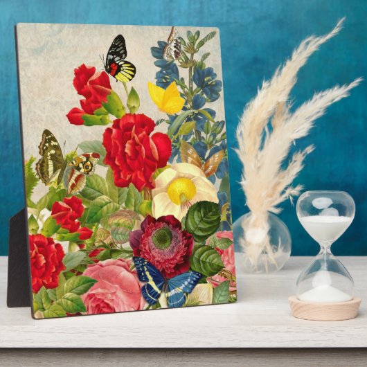 ヴィンテージの花束と蝶 フォトプラーク (側面)