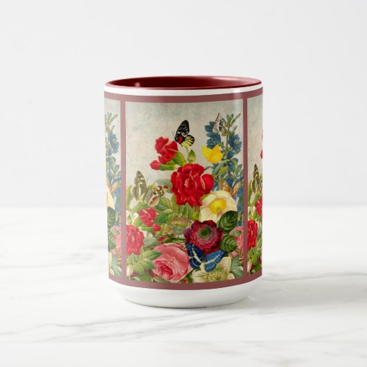 ヴィンテージの花束と蝶 マグカップ (中央)