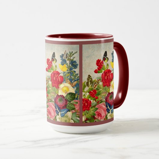 ヴィンテージの花束と蝶 マグカップ (正面右)