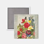 ヴィンテージの花束と蝶 マグネット (正面/裏面)