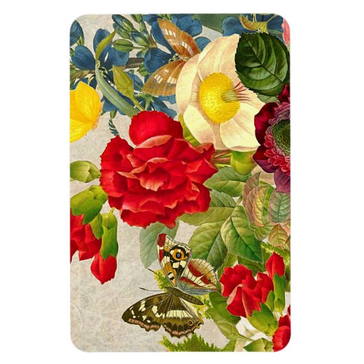 ヴィンテージの花束と蝶 マグネット (縦)