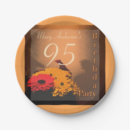 ヴィンテージの花束の第95誕生会の紙皿 ペーパープレート (正面)