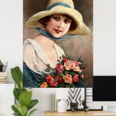 ヴィンテージの花束を持つバラ ポスター (ホームオフィス)