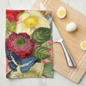 ヴィンテージの花束蝶ハンドタオル キッチンタオル (四つ折り)