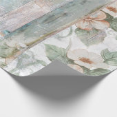 ヴィンテージの花柄および木製のぼろぼろのシックな包装紙 ラッピングペーパー (角)