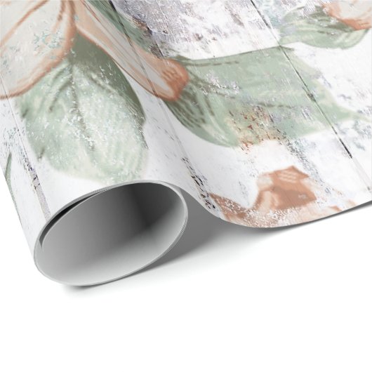 ヴィンテージの花柄および木製のぼろぼろのシックな包装紙 ラッピングペーパー (ロールコーナー)