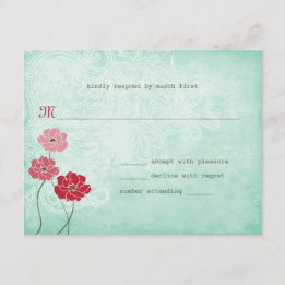 ヴィンテージの花柄および葉の応答 出欠カード