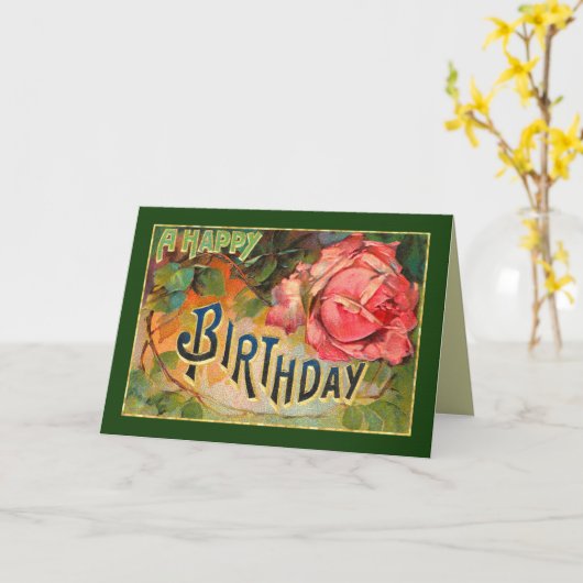 ヴィンテージの花柄のハッピーバースデー カード (黄色い花)