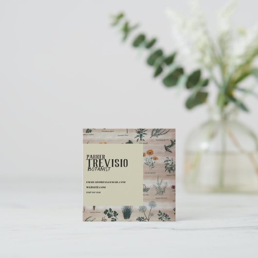 ヴィンテージの花柄の図表 スクエア名刺 (スタンド正面)