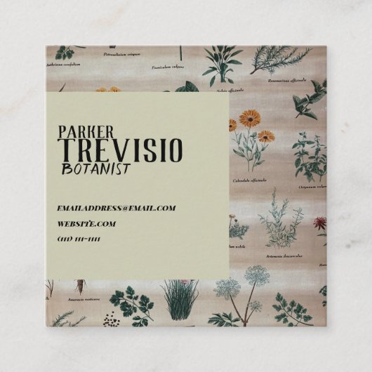 ヴィンテージの花柄の図表 スクエア名刺 (正面)