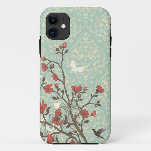 ヴィンテージの花柄の渦巻のダマスク織 + 鳥のiphone 5の場合 Case-Mate iPhoneケース (裏面)
