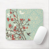 ヴィンテージの花柄の渦巻のダマスク織 + 鳥のmousepad マウスパッド (マウス)