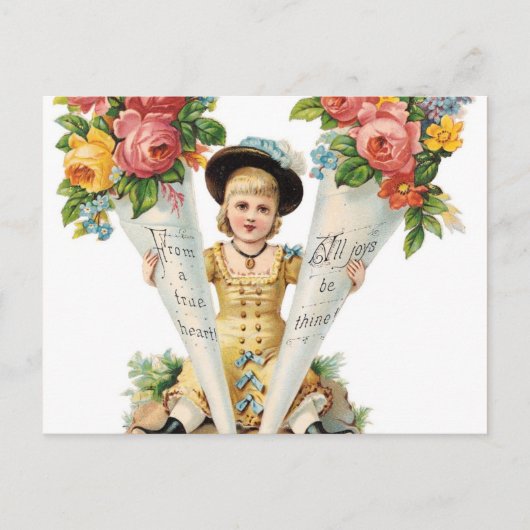 ヴィンテージの花柄の郵便はがき ポストカード (正面)