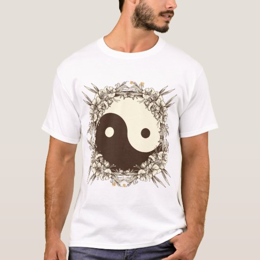 ヴィンテージの花柄の陰陽 Tシャツ (正面)
