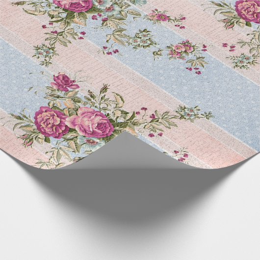 ヴィンテージの花柄は包装紙を縞で飾り、 ラッピングペーパー (角)