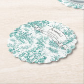 ヴィンテージの花柄ターコイズブルーのトワルドジュー ペーパーコースター (アングル)