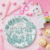 ヴィンテージの花柄ターコイズブルーのトワルドジュー ペーパープレート (パーティー)