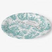 ヴィンテージの花柄ターコイズブルーのトワルドジュー ペーパープレート (アングル)