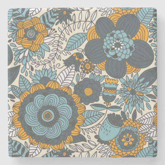 ヴィンテージの花柄パターン ストーンコースター (正面)