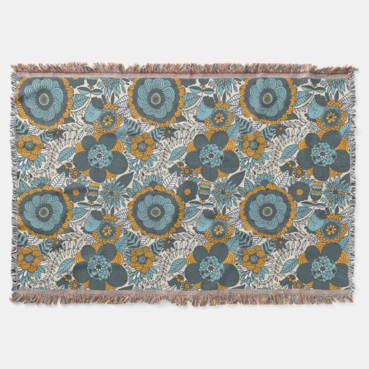 ヴィンテージの花柄パターン スローブランケット (正面)