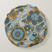 ヴィンテージの花柄パターン ラウンドクッション (裏面)