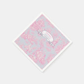 ヴィンテージの花柄ブルー ピンク トワル ド ジュイ シャワー スタンダードカクテルナプキン (角)