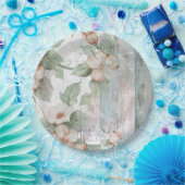 ヴィンテージの花柄及び木製のぼろぼろのシックな紙皿 ペーパープレート (パーティー)