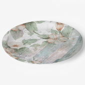 ヴィンテージの花柄及び木製のぼろぼろのシックな紙皿 ペーパープレート (アングル)