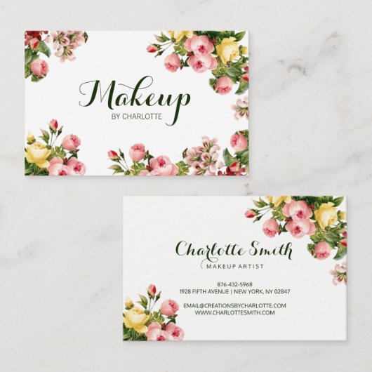 ヴィンテージの花柄 名刺 (正面/裏面)