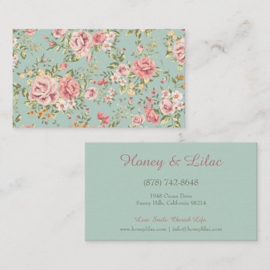 ヴィンテージの花柄 名刺 (正面/裏面)