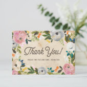 ヴィンテージの花模様|のブライダルシャワーの平たい箱は感謝していしています サンキューカード (スタンド正面)