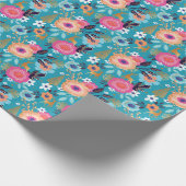 ヴィンテージの花模様、トナカイ及び雪片のクリスマス ラッピングペーパー (角)