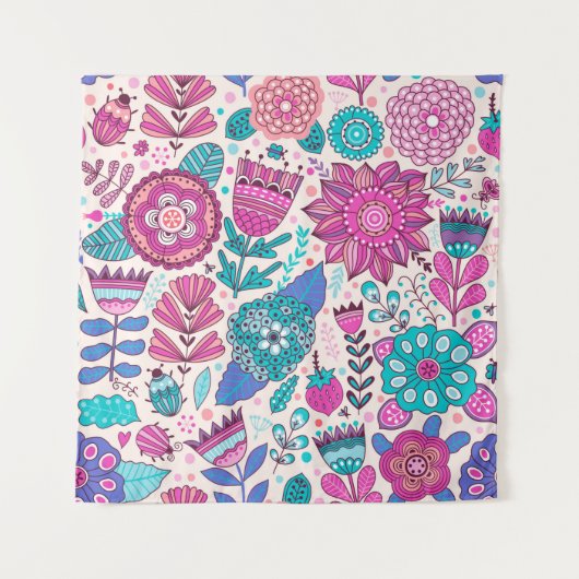 ヴィンテージの花模様。継ぎ目のない植物の質感、  タペストリー (正面)