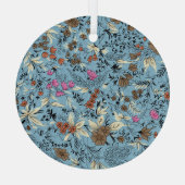 ヴィンテージの花模様、青い背景。 ガラスオーナメント (裏面)