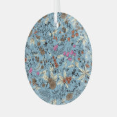 ヴィンテージの花模様、青い背景。 ガラスオーナメント (正面左)