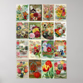 ヴィンテージの花種カタログのコラージュ ポスター (正面)