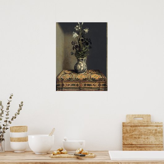 ヴィンテージの花絵を描の暗い農家 ポスター (キッチン)