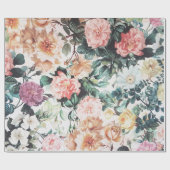 ヴィンテージの花緑のピンクの黄色い水彩画のバラ ラッピングペーパー (フラット)