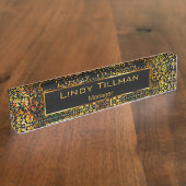 、ヴィンテージの花色及び黒いダマスク織個人化して下さい デスクネームプレート (側面)