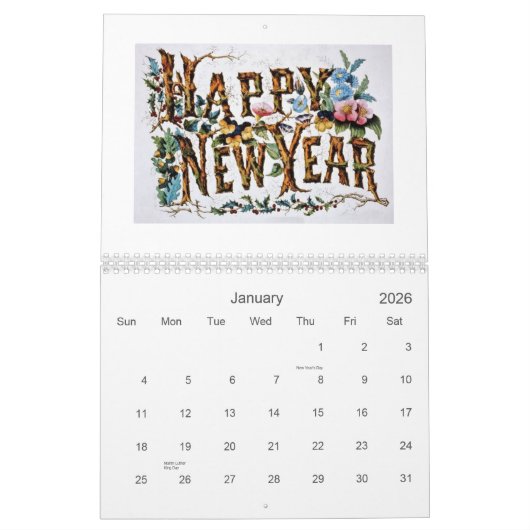 ヴィンテージの花 カレンダー (1月 2026)